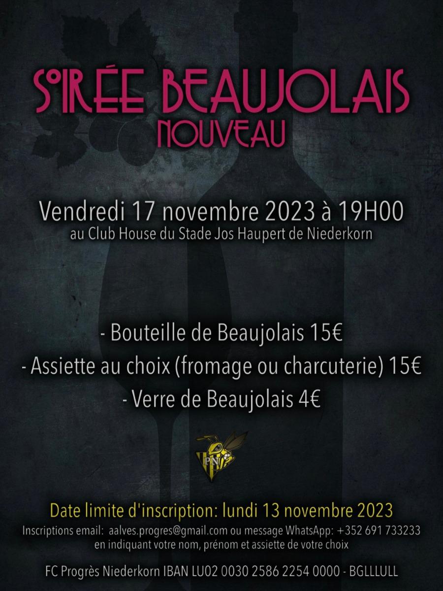 FC PN - Soirée Beaujolais Nouveau Vendredi 17112023 à 19h00 - Affiche & Inscription